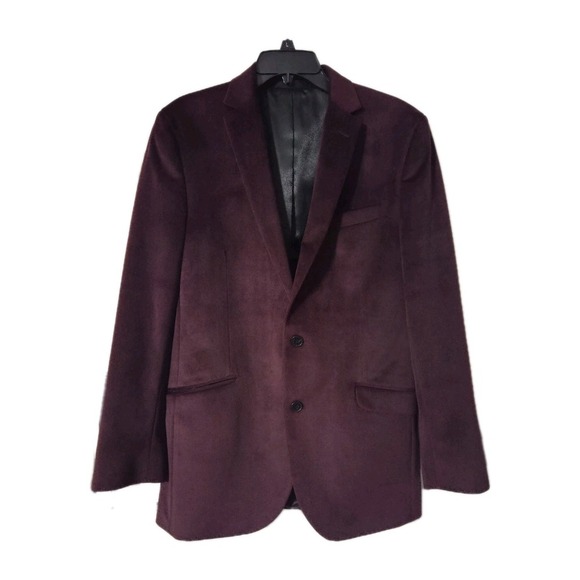 Kenneth Cole Reaction Velvet Sport Coat Blazer Burgundy Maroon, 40L - Picture 1 of 6